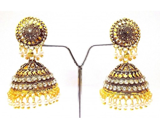 Golden Oxidized Earrings Jhumka Jhumki Jewelry Bollywood Drop Dangle Long S26